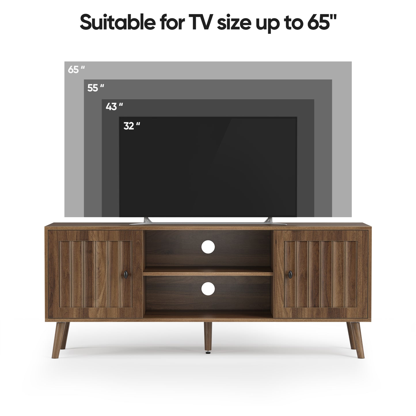 Semiocthome Mid-Century Walnut TV Stand with 2 Vertical Groove Doors, Media Console for Living Room