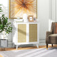 Smart FENDEE Wood Sideboard Buffet Kitchen Storage Cabinet with 2 Rattan Doors, White