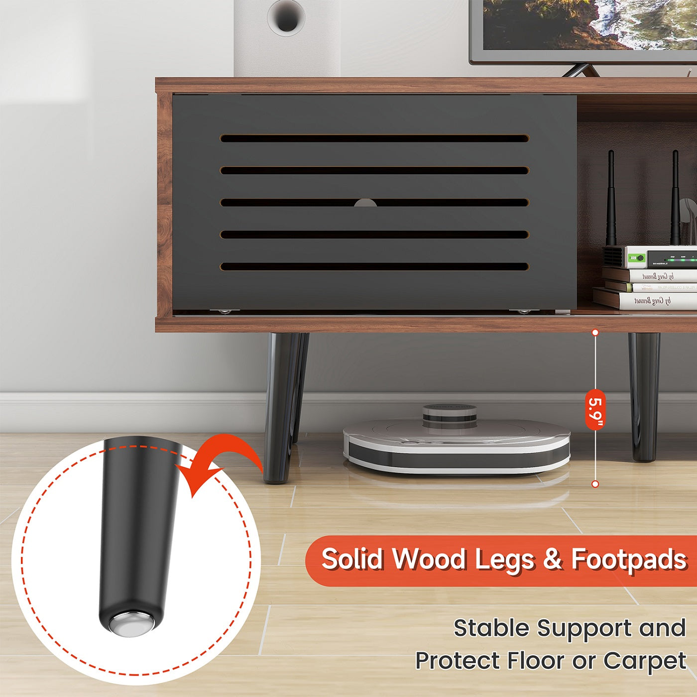 Algherohein Wood TV Stand for 70 Inch TV,Storage Cabinet Entertainment Center for TVs
