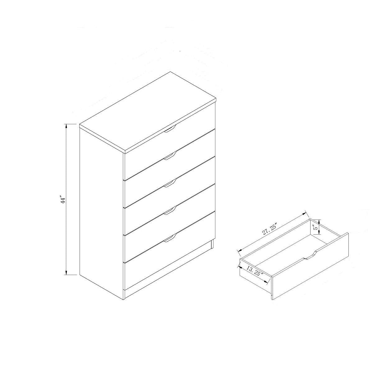 Algherohein Wood Tall Dresser with 5 Drawer for Bedroom,Storage Cabinet Chest of Drawers,Adult
