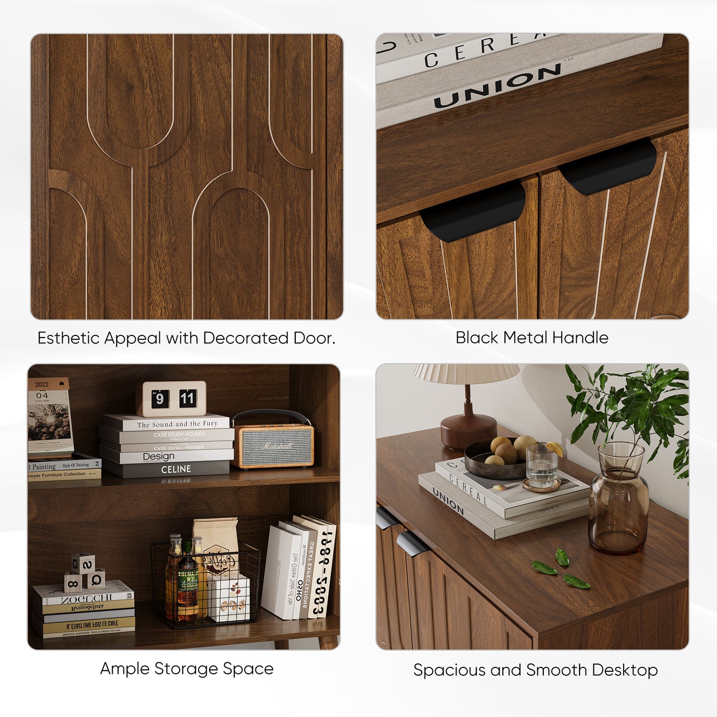 Semiocthome 32" Farmhouse Sideboard Buffet Cabinet, Wood Storage Cabinet, Walnut
