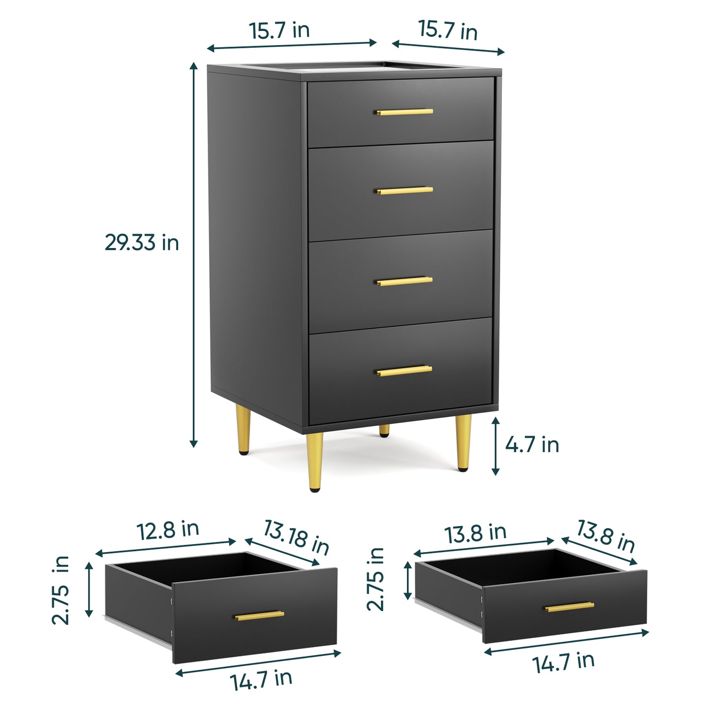 Smuxee Dressers Chest of Drawers for Bedroom with 4 Drawer,Tall Wood Storage Dresser,Adult