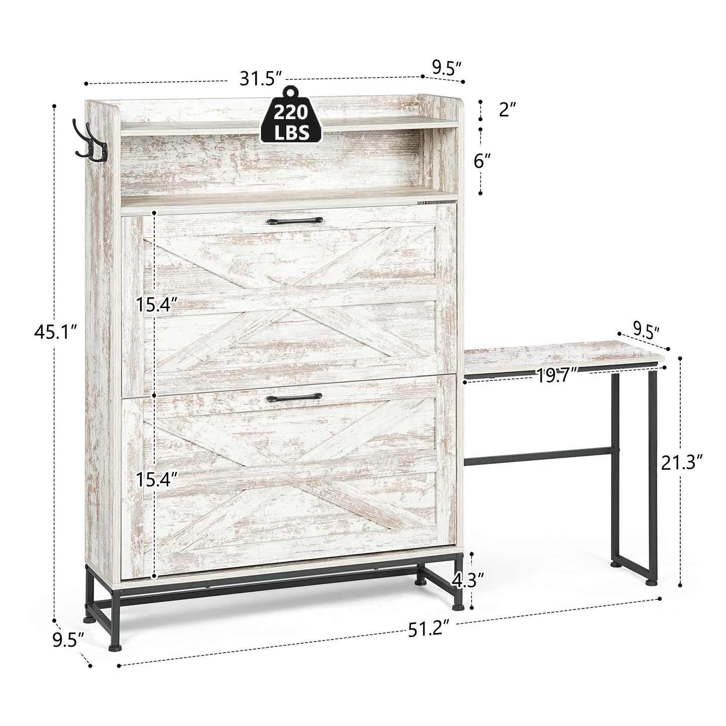 Smuxee Farmhouse Shoe Cabinet with Storage Table and Shelf,Entryway Shoe Storage Cabinet,Wood White