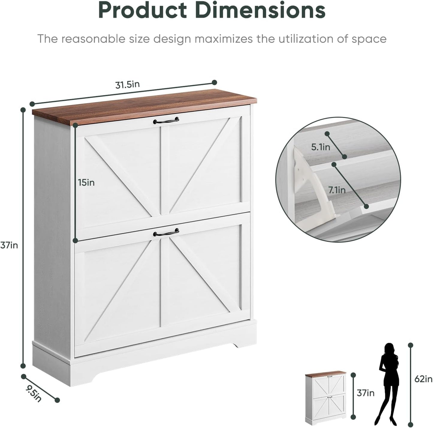 Semiocthome Shoe Cabinet with 2 Flip Drawers