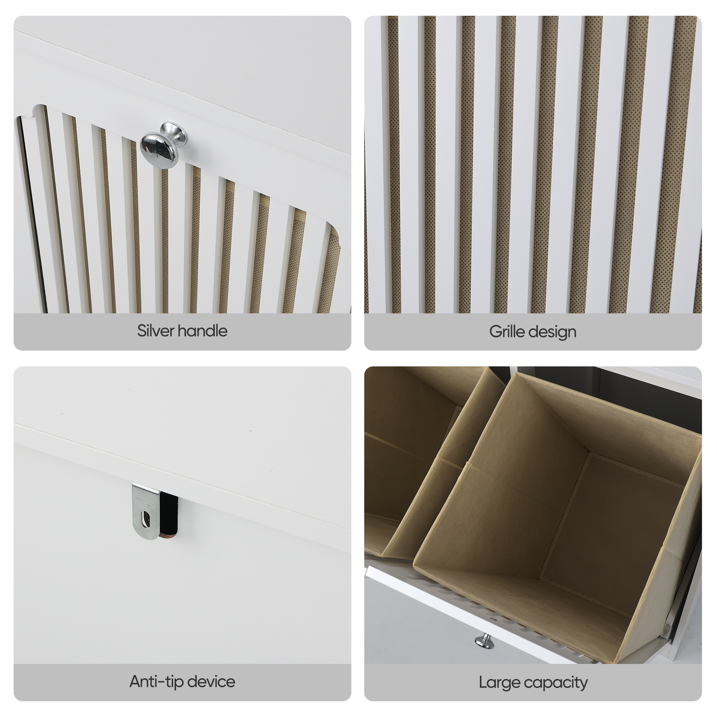 Semiocthome Bathroom Cabinet Laundry Basket Cabinet with Slatted Door and Adjustable Shelf, Laundry Room, Bedroom, White