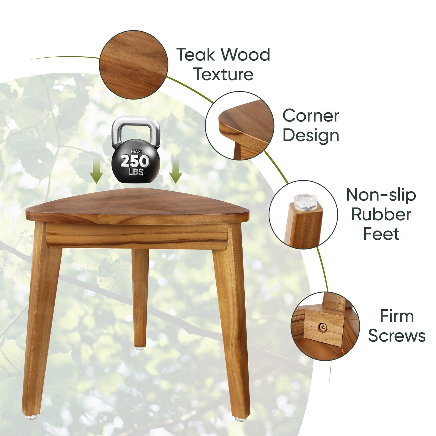 Smuxee Teak Shower Chair,Waterproof Bathroom Shower Stool
