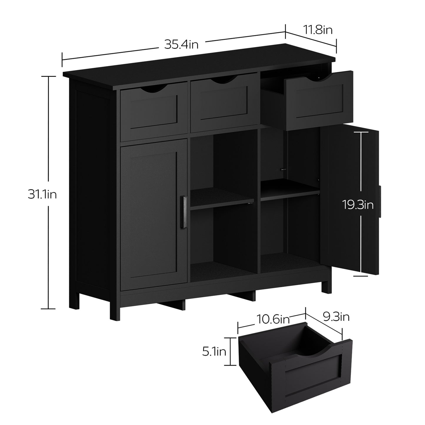 Smuxee Modern Storage Cabinets with 3 Drawer and Shelves,Living Room Kitchen Buffet Cabinet