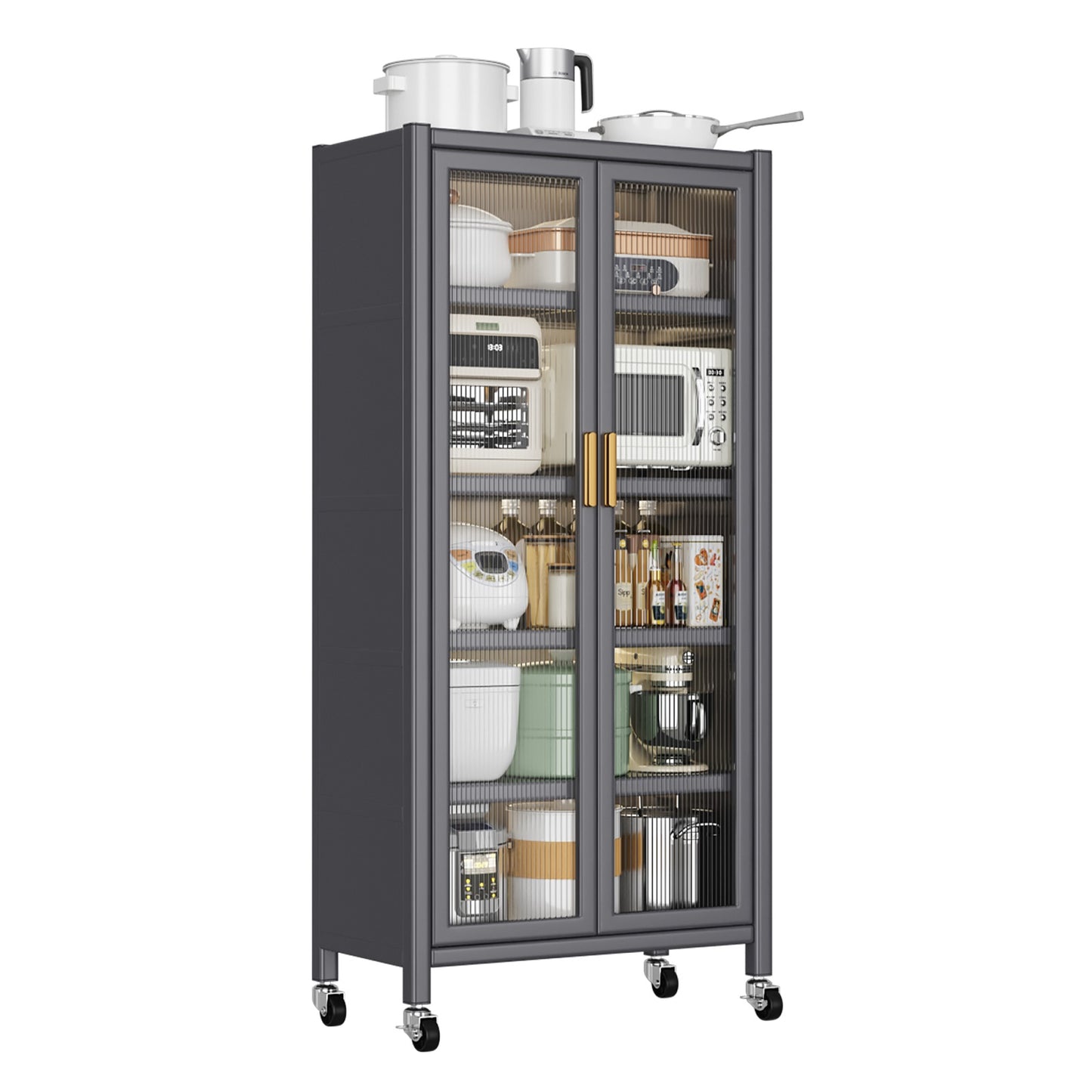 Algherohein Metal Pantry Storage Cabinets with Doors and Shelves,Wheels Kitchen Storage