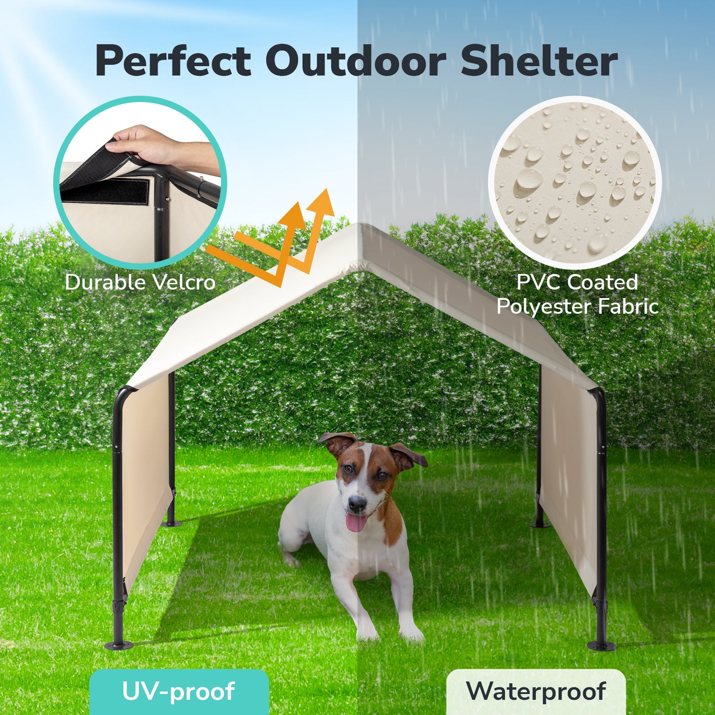 Smart FENDEE Pet Shade Shelter Tent for Large Medium Dogs,4'x4'x3' Outdoor Sun Rain Canopy Pet House