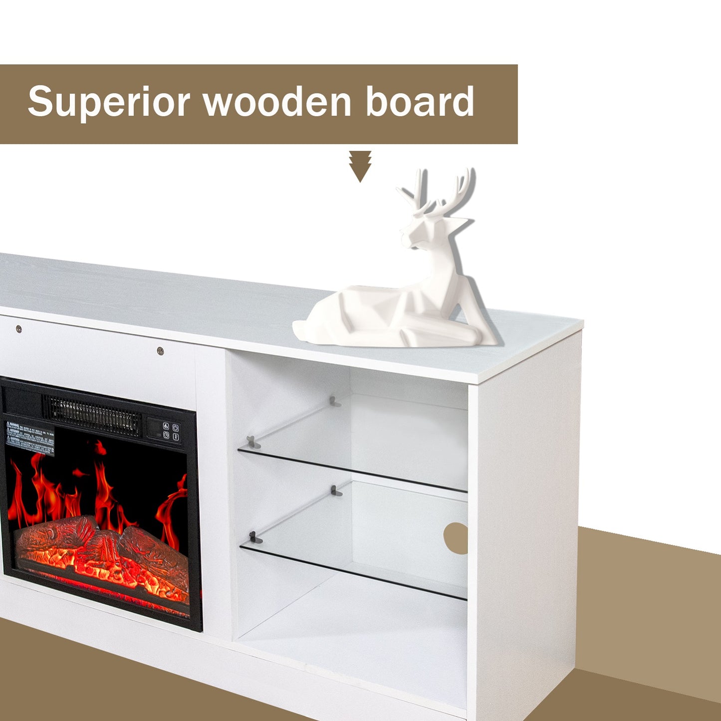 Algherohein Fireplace TV Stand for 65 inch TV,57.8in L Electric Fireplace Entertainment Center