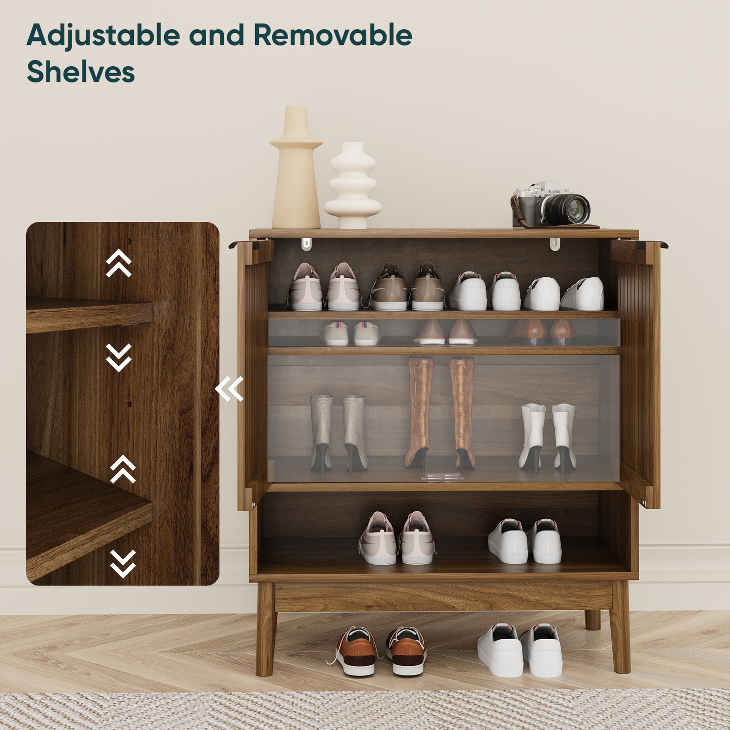 Algherohein Shoe Cabinet with Doors,7-Tier Shoe Storage Cabinet with with Adjustable Shelves,20-24 Pair Shoe Organizer for Entryway,Living Room,Front Door & Hallway,Oak