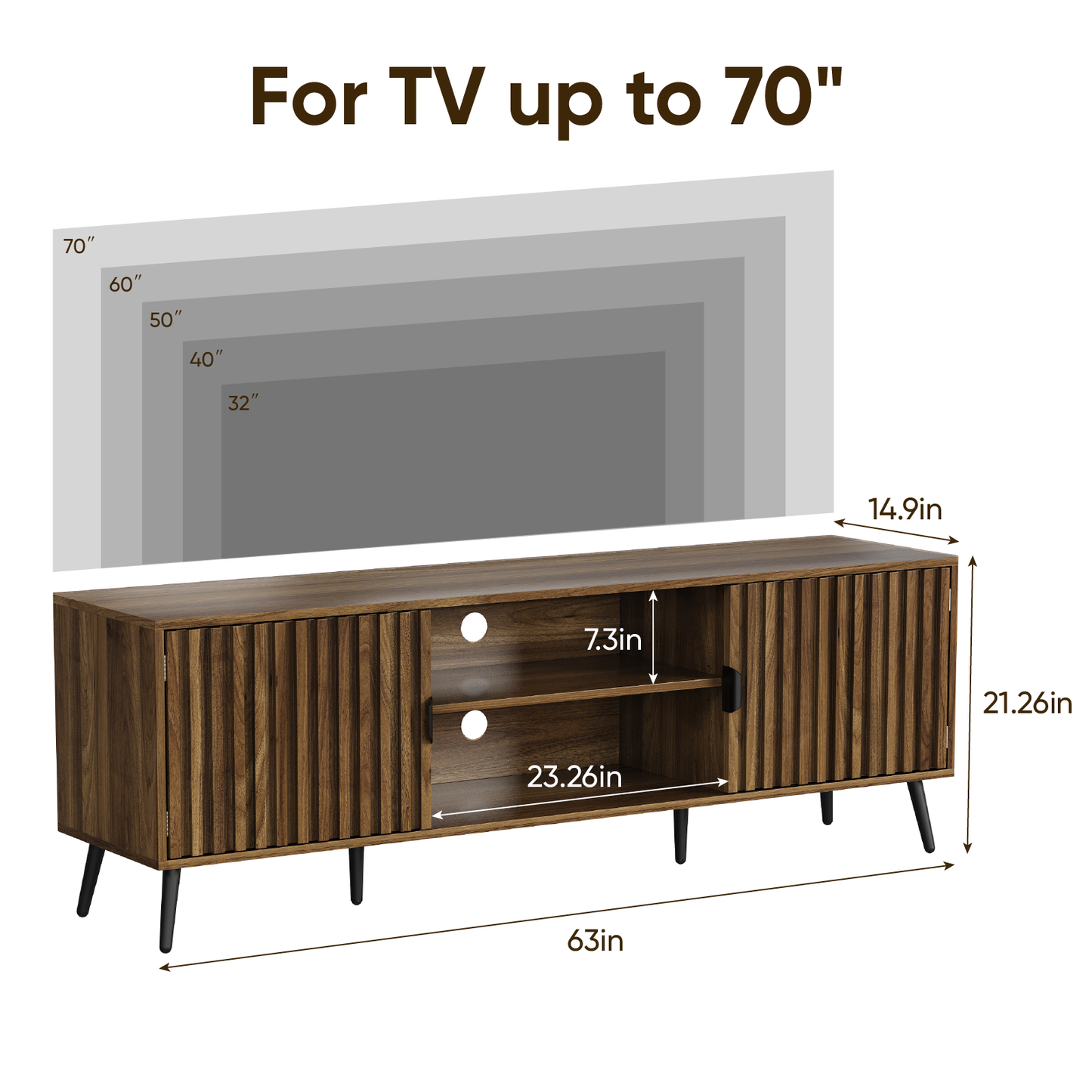 Smuxee Entertainment Center for TVs,Fluted TV Stands for 65 Inch TV,Walnut