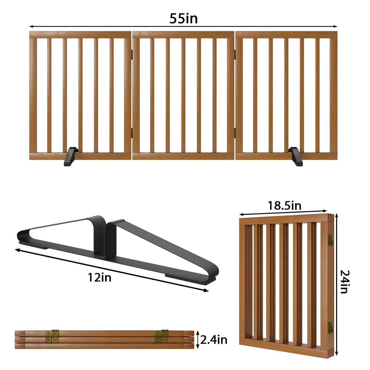 Smart FENDEE Bamboo Dog Gate Freestanding Pet Gate with 2 Support Feet for Doorways,Walnut,24"H