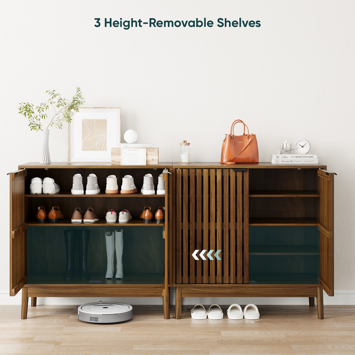 Algherohein Mid-Century Shoe Cabinet, 7-Tier, Adjustable Shelves, 20-24 Pair Capacity, Walnut