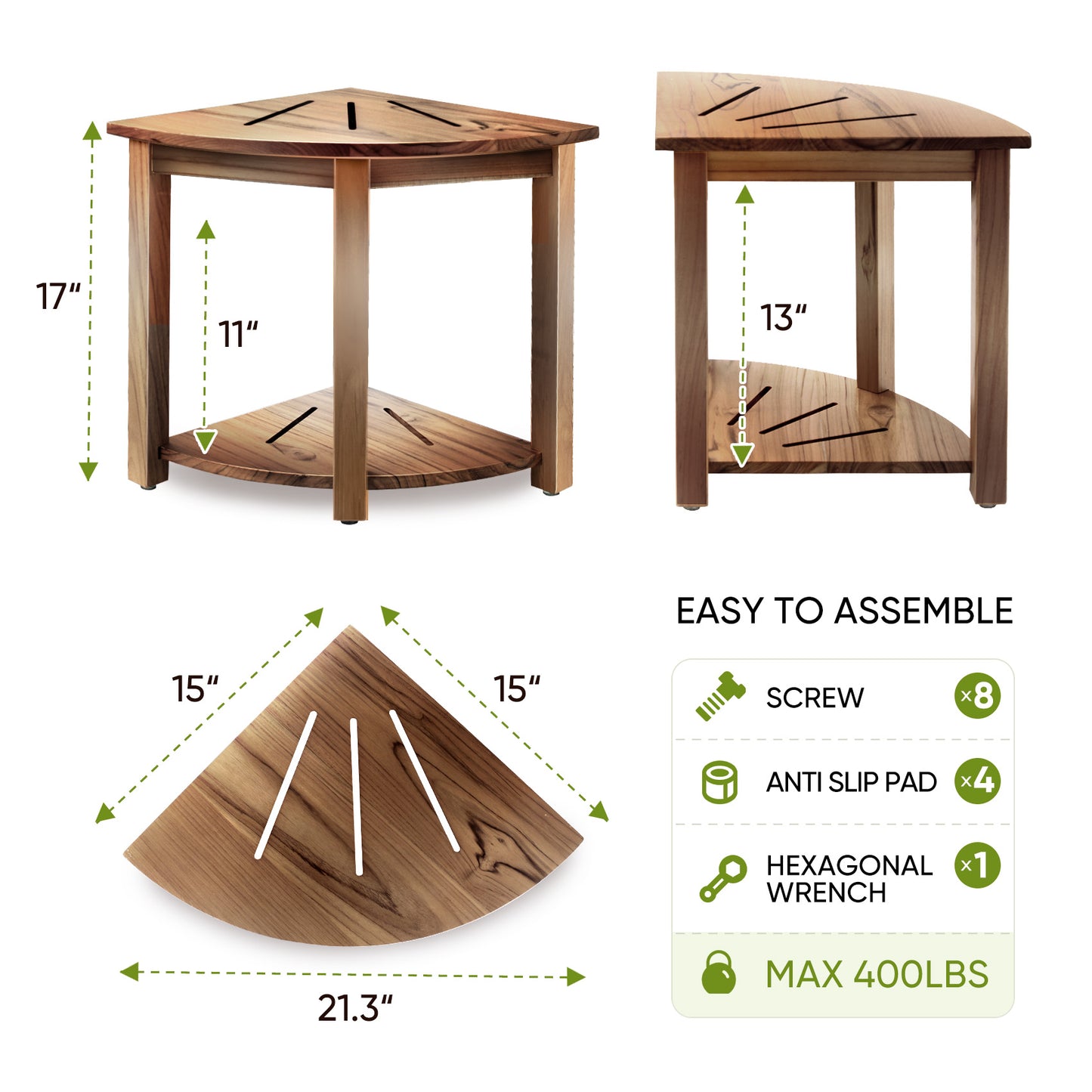 Smuxee Teak Shower Chair,Waterproof Bathroom Shower Stool