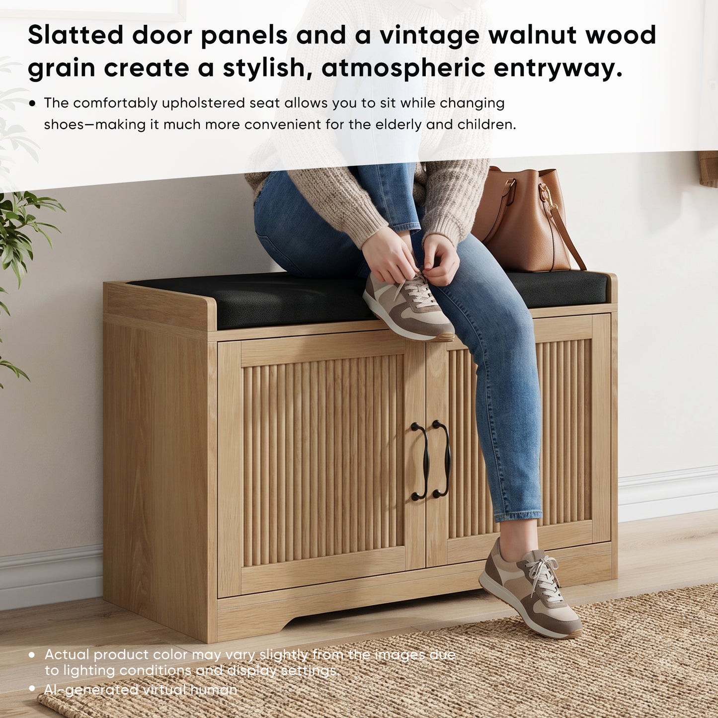 Algherohein Entryway Shoe Bench with Closed Storage Cabinet, Padded Seat Shoe Organizer Bench for Hallway