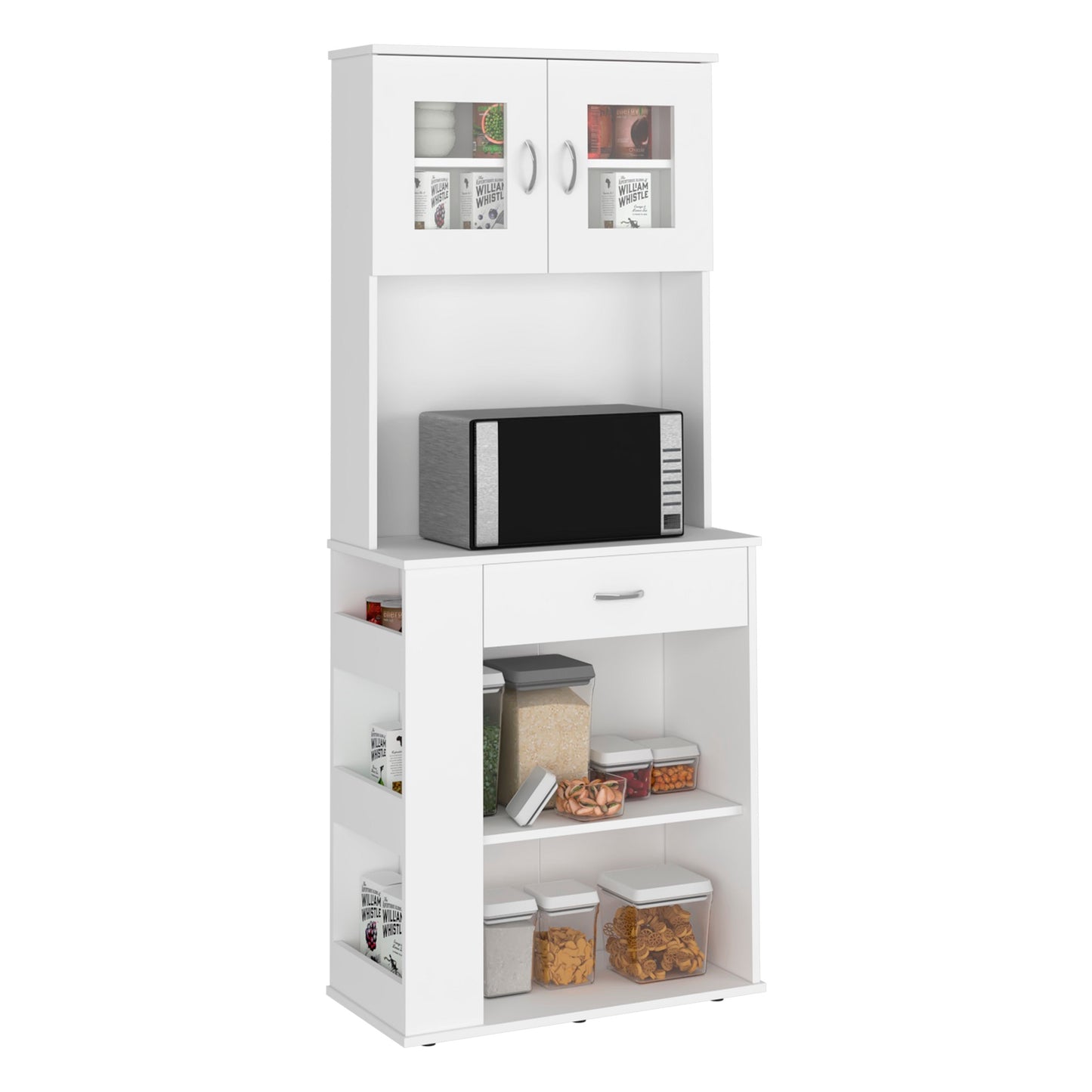 Algherohein Modern Pantry Storage Cabinet with Shelves,Doors and Drawer,Kitchen Cabinets,White