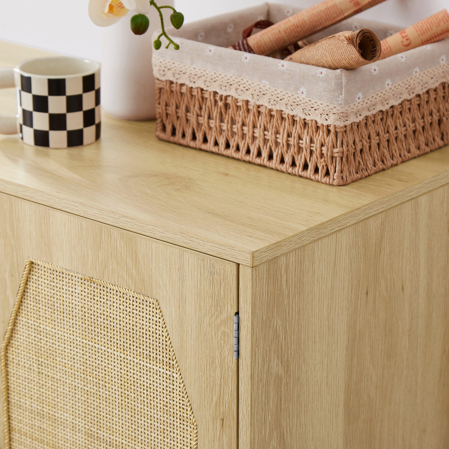 Smart FENDEE Kitchen Storage Cabinets with Rattan Decorated Doors, Buffets, Natural
