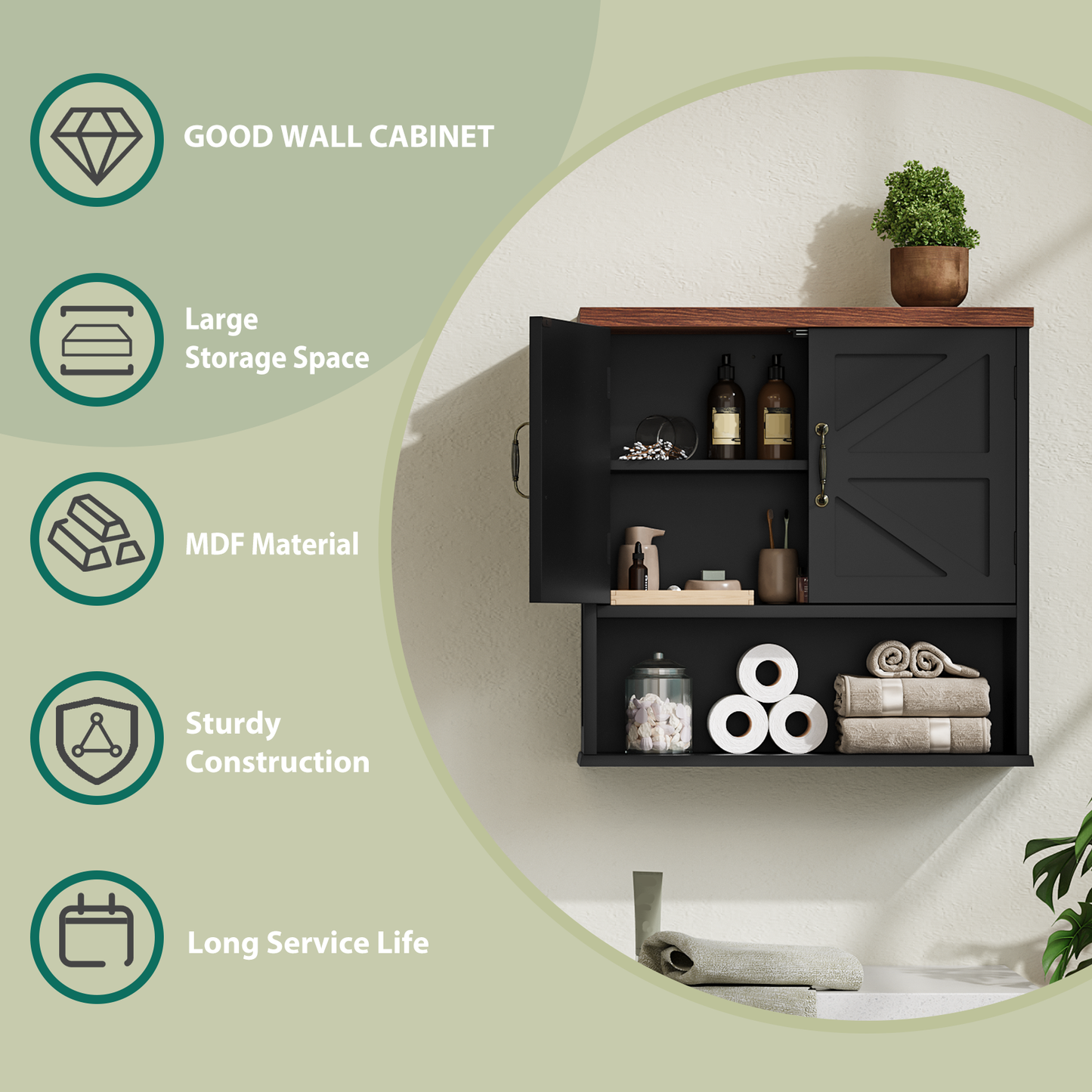 Semiocthome Farmhouse Bathroom Cabinet Medicine Cabinet with Adjustable Shelf for Bathroom, Black