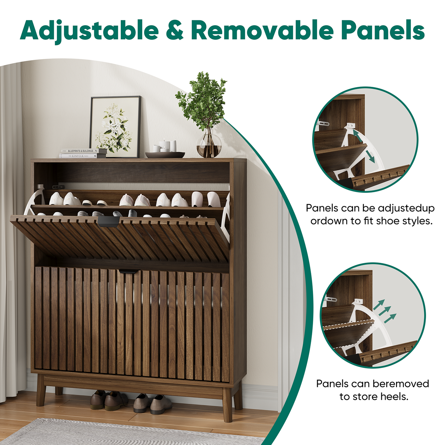 Semiocthome 31.5" Modern Shoe Cabinet, Shoe Storage Cabinet with 2 Flip Drawers for Entryway, Walnut
