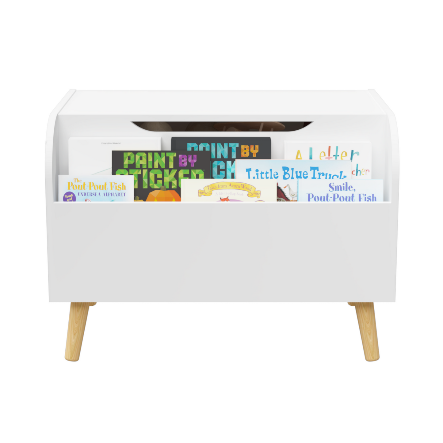 Smuxee Kids Toy Storage Organizer with Child Bookshelf,Toy Box Bench for Girls and Boys,White