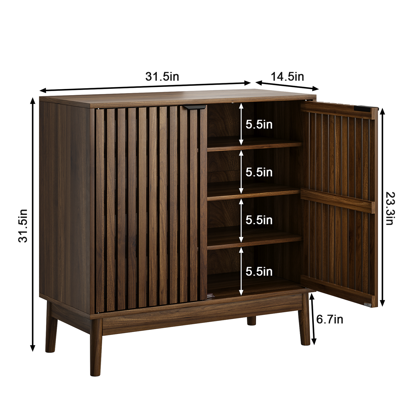 Semiocthome 4 Tiers Shoe Storage Cabinet for Hallway, 2-Door, 16 Pairs Shoe Rack Organizer, Walnut