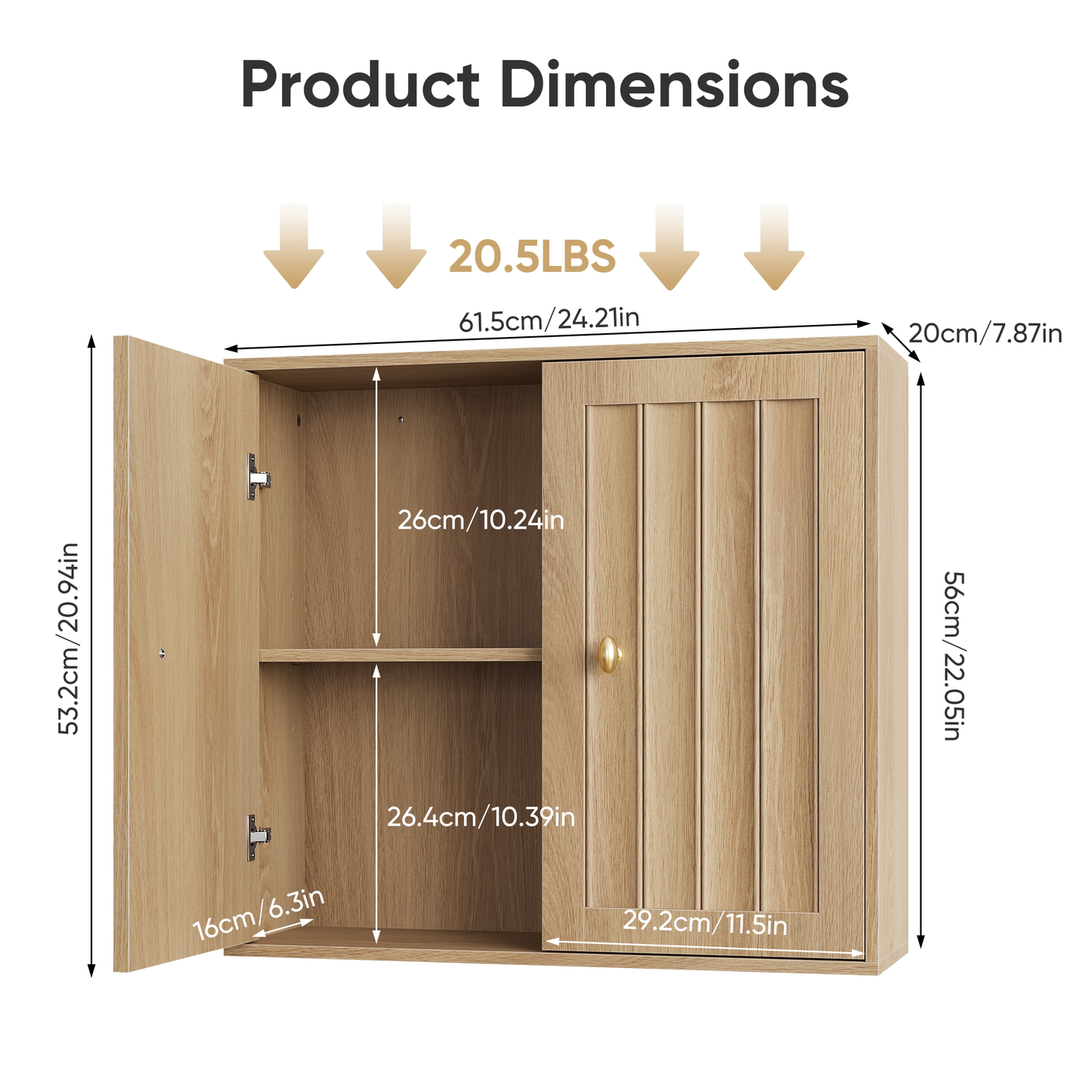 Smuxee Bathroom Wall Cabinet with Doors & Open Shelf, Wood Medicine Wall Mounted Bathroom Storage Organizer
