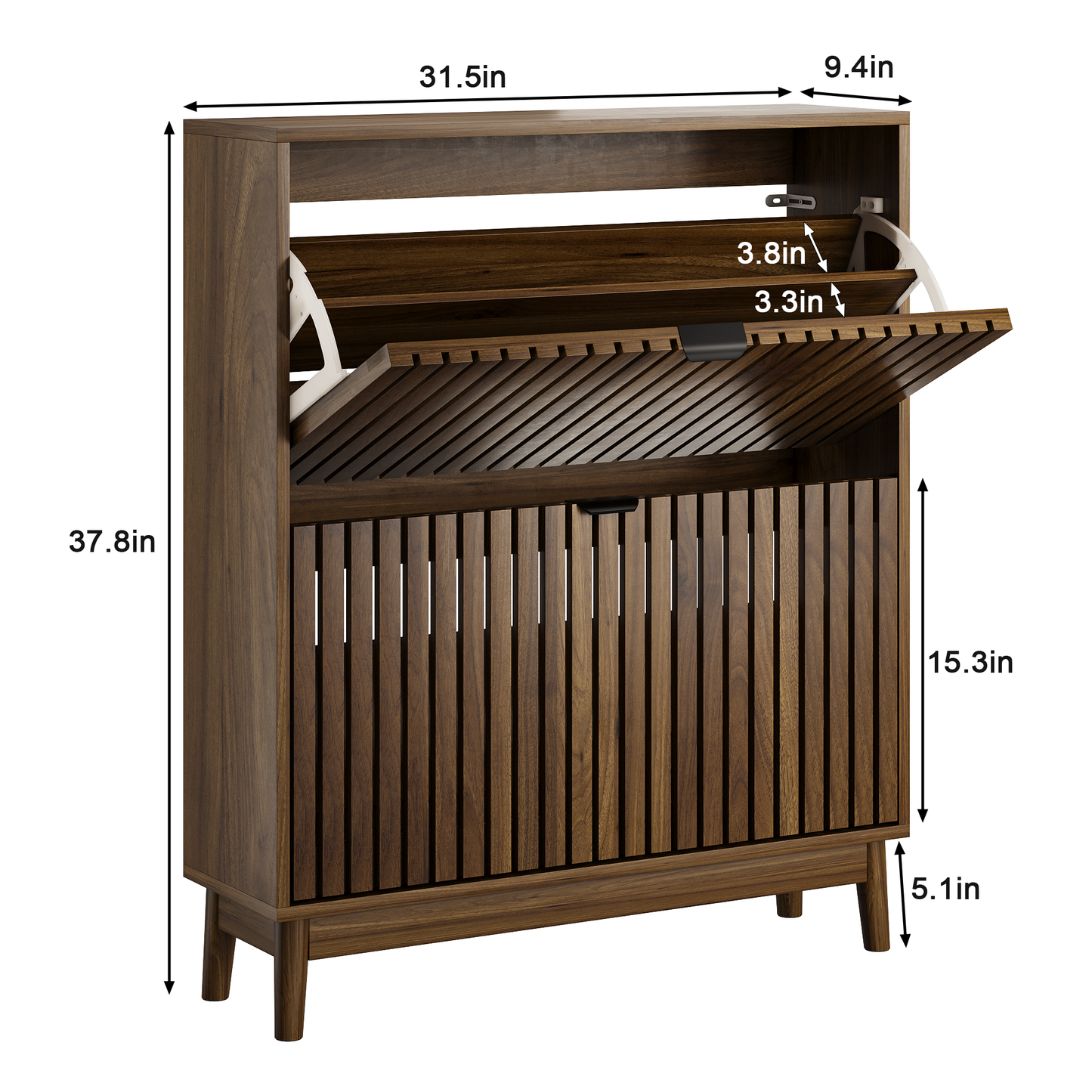 Algherohein 16-20 Pairs Shoe Storage Cabinet with Flip-Down Drawers,Freestanding Entryway Slim Shoe Cabinet, Walnut