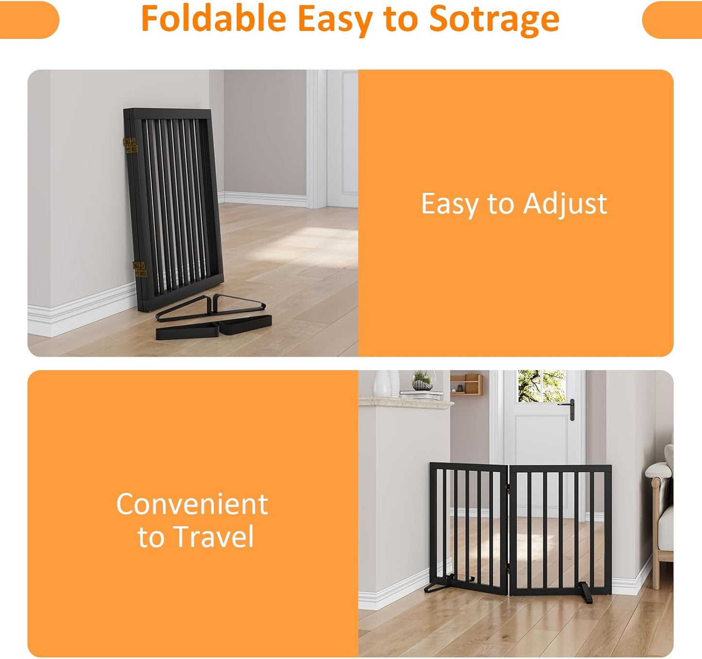 Smart FENDEE Bamboo Dog Gates for Doorways Freestanding Pet Gate, 2 Support Feet, 24"H, Black