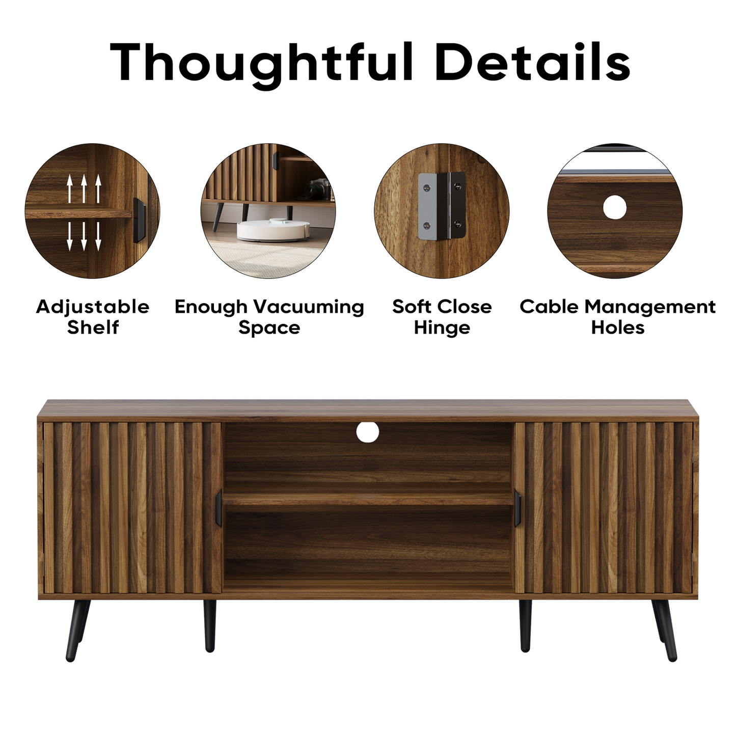 Algherohein Walnut TV Stands,Storage Cabinet and Shelf TV Console