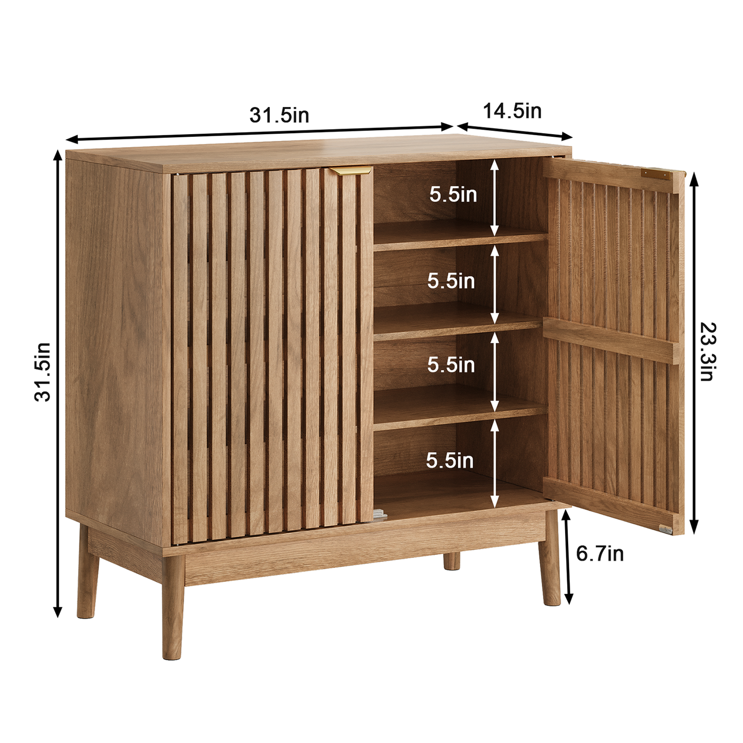 Semiocthome 4 Tiers Shoe Storage Cabinet for Hallway, 2-Door, 16 Pairs Shoe Rack Organizer, Natural