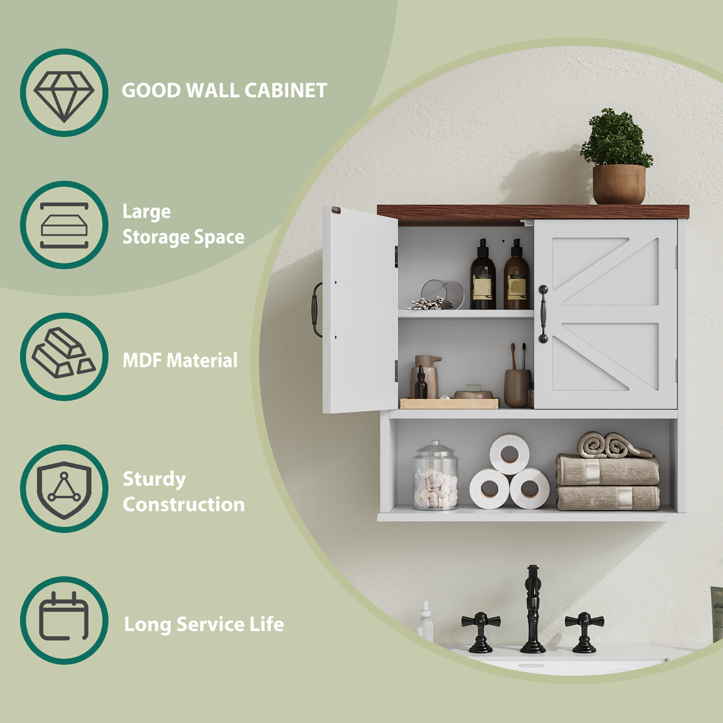 Semiocthome Farmhouse Bathroom Cabinet Medicine Cabinet with Adjustable Shelf for Bathroom,White,Wooden