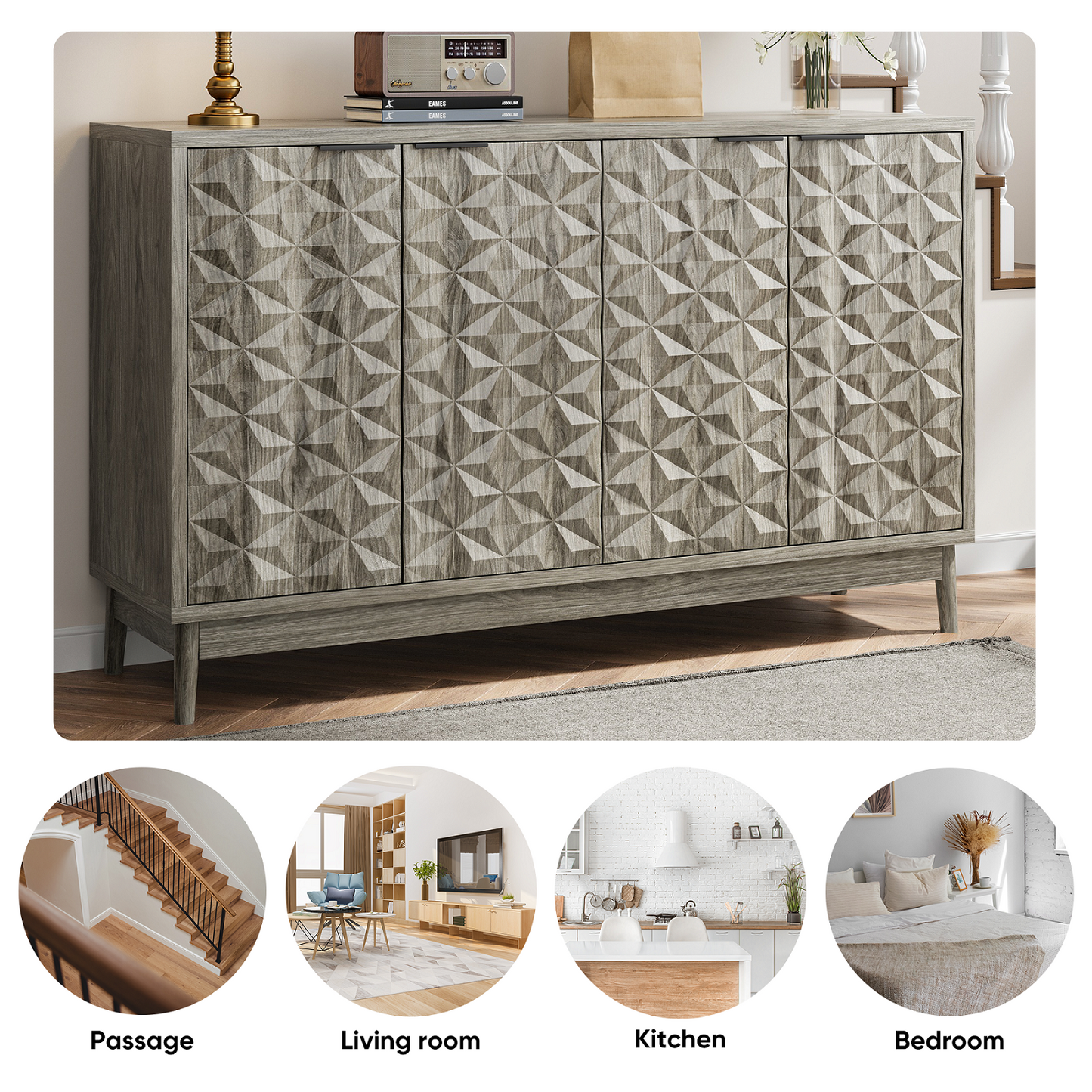 Algherohein Sideboard Buffet Cabinet with Storage,Cabinet with Doors and Adjustable Shelves