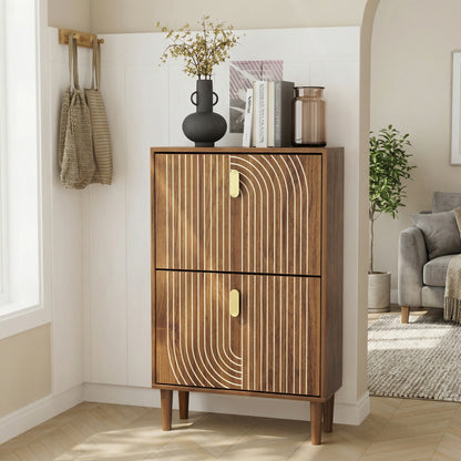 Smart FENDEE Shoe Cabinet with 2 Flip Drawers, Shoe Rack for Entryway, Hallway, Living Room, Walnut