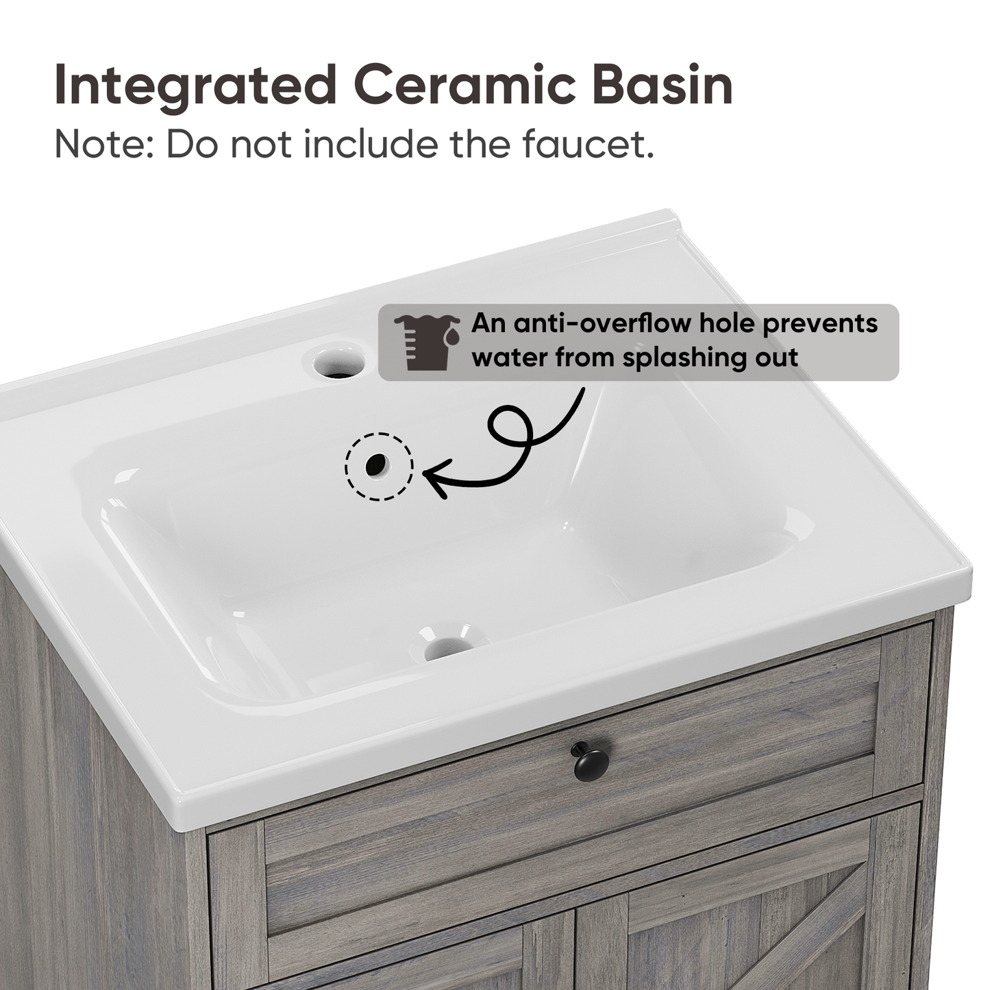 Smuxee 24" Bathroom Vanity with Integrated Sink Top, Bathroom Storage Cabinet with Flip Drawer & Doors