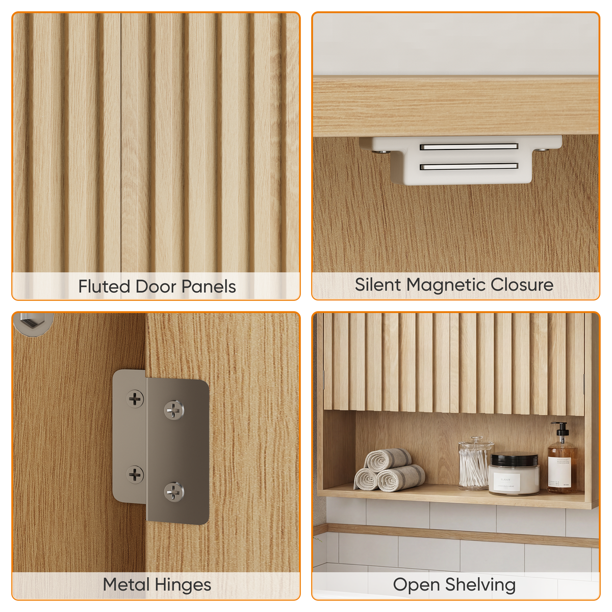 Semiocthome Medicine Cabinet Bathroom Wall Storage Cabinet with Fluted Doors and Adjustable Shelves, Natural Oak