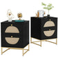 Smart FENDEE Wood Nightstand with 2 Rattan Drawers Bedside Table for Adult, Bedroom