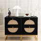 Smart FENDEE Wood Nightstand with 2 Rattan Drawers Bedside Table for Adult, Bedroom