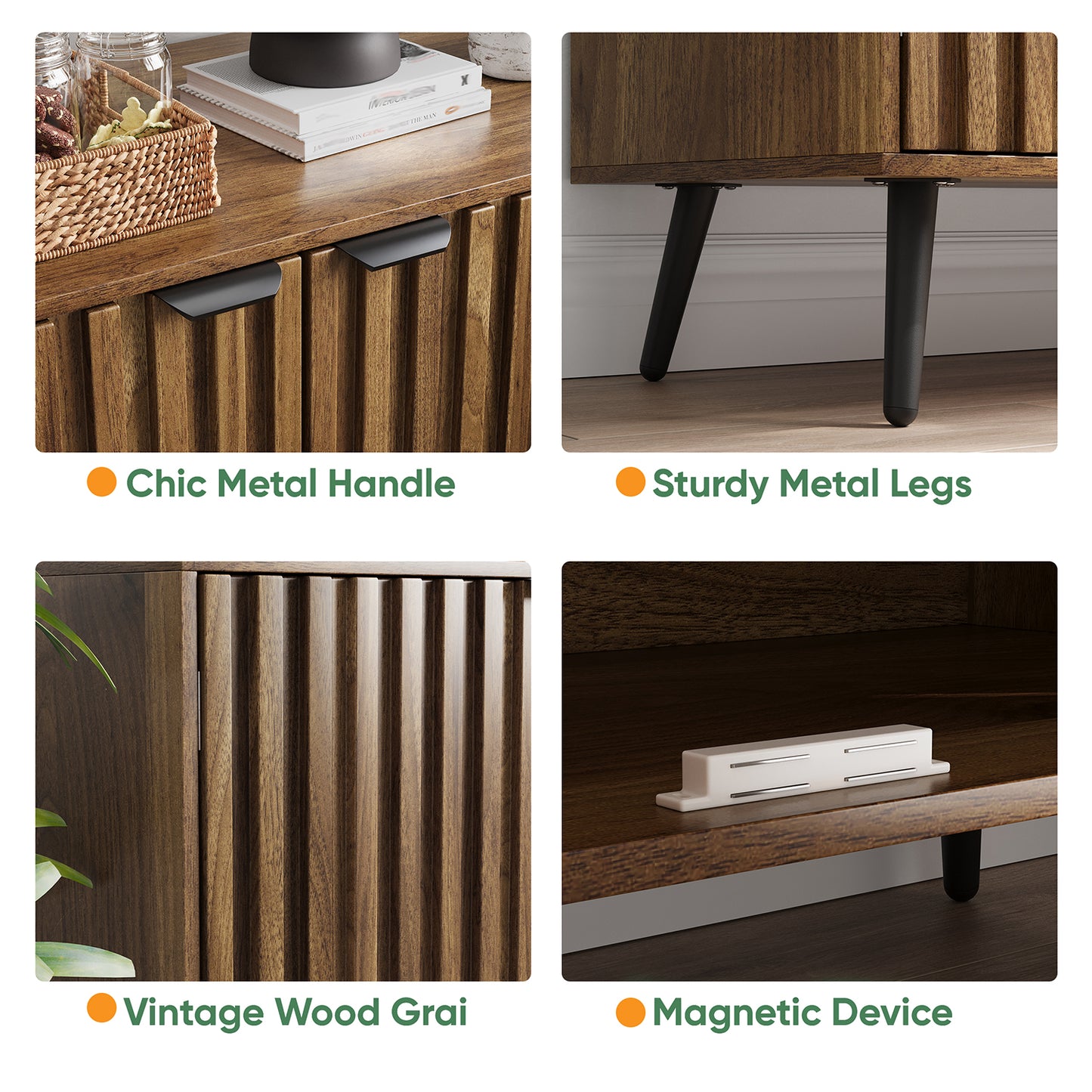 Smart FENDEE Sideboard Cabinet, Wood Storage Cabinet with 1 Adjustable Shelf, Brown