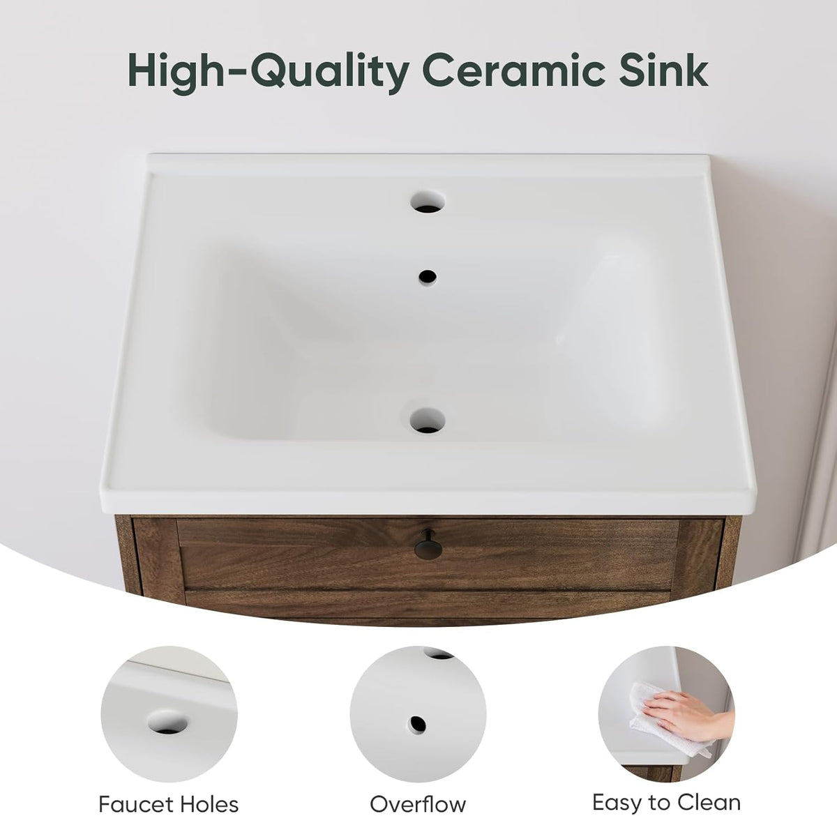 Smart FENDEE 23.62" Bathroom Vanity with Sink, Storage Cabinet with Barn Door & Drawer, Walnut