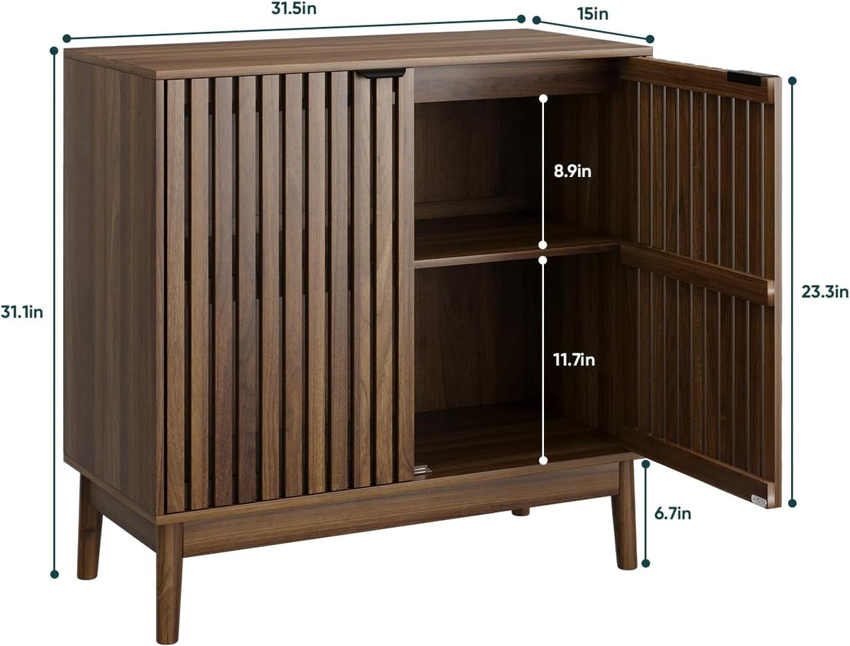Smart FENDEE Kitchen Buffet Cabinet with Adjustable Shelf, Wood Coffee Bar Cabinet Sideboard,Walnut