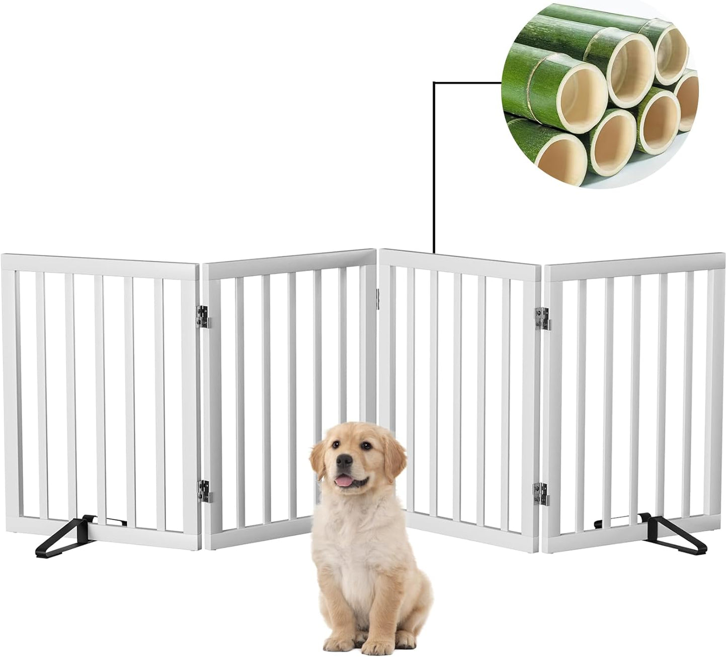 Smart FENDEE Foldable Dog Gate Bamboo Pet Gate Extra Wide Dog Fence for Doorway,24"H,White,4 Panels