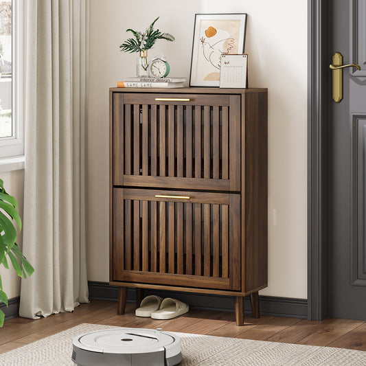 Semiocthome 23.6" Shoe Storage Cabinet with 2 Flip Louvered Drawers for Entryway, Hallway, Walnut