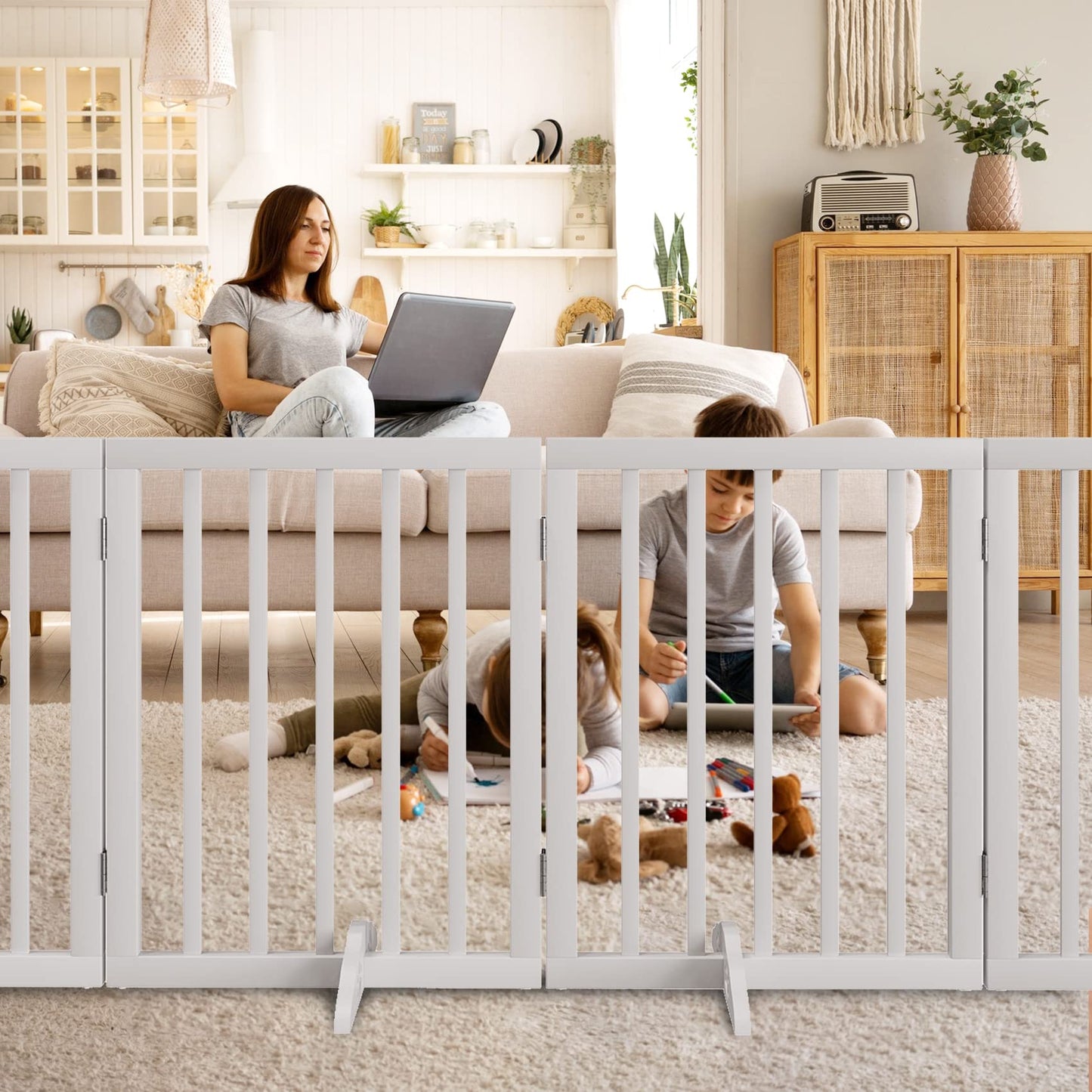 Algherohein Foldable Extra Wide Dog Gates for Indoor Doorways 24"