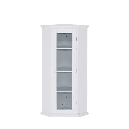 Smuxee Bathroom Corner Cabinet with 3 Shelf,Toilet Small Storage Cabinet with Glass Doors