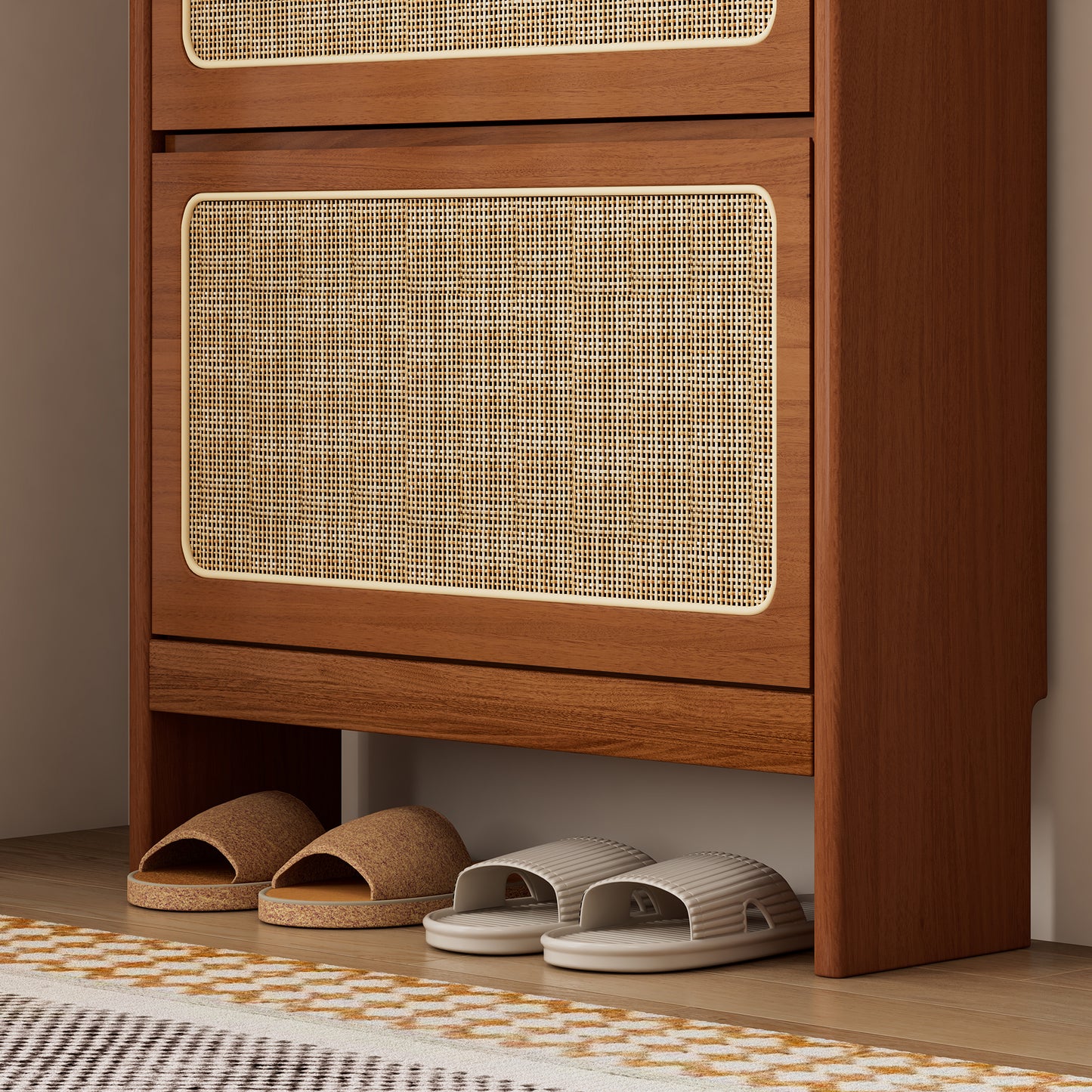 Smart FENDEE Modern Shoe Cabinet with Flip Drawer and Black Pegboard Shoe Rack for Entryway,Walnut