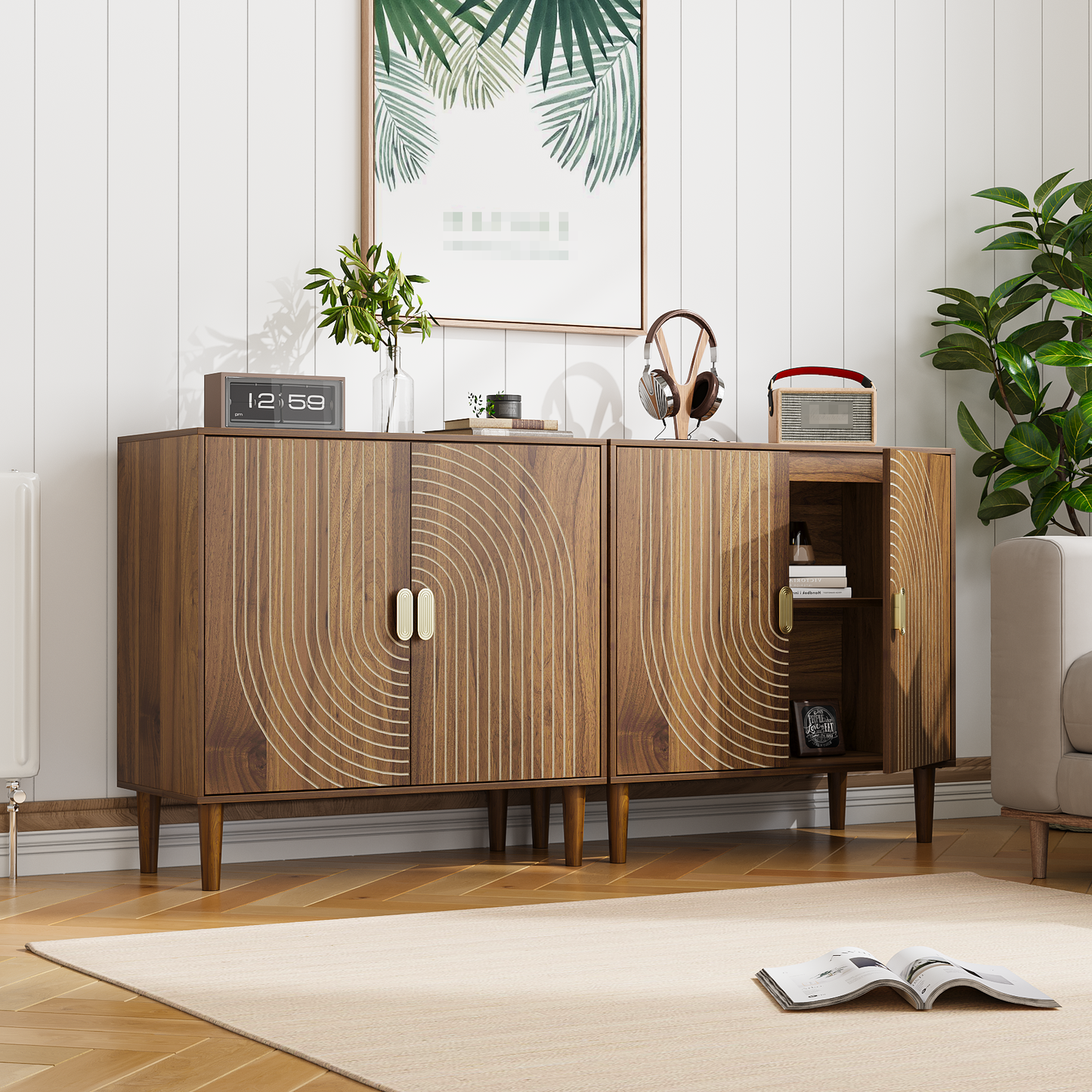 Algherohein Accent Cabinet with Storage, Bathroom Storage Organizer Sideboard Cabinets,TV Stand Coffee Bar for Living Room,Walnut