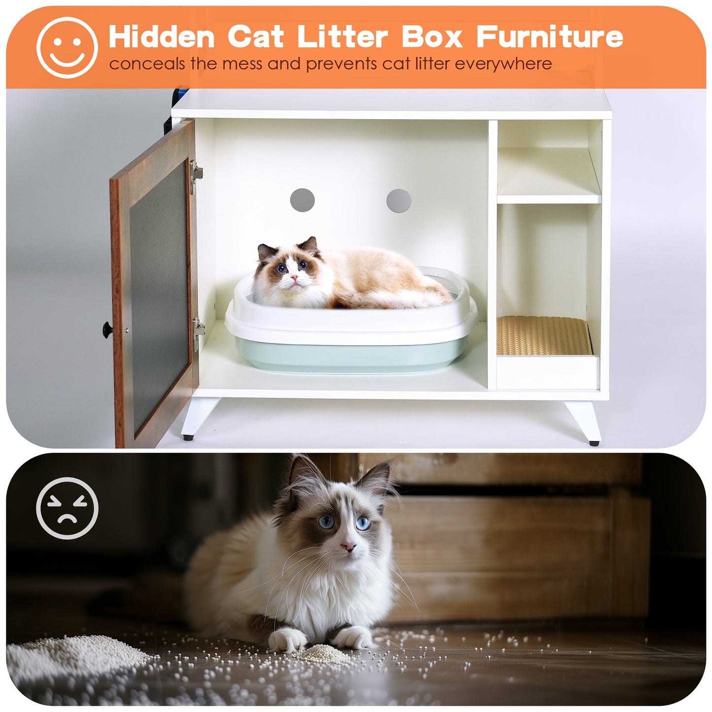 Algherohein Wood Cat Litter Box Enclosure with 2 Shelves and 1 Door,Graffiti Hidden Cat Box