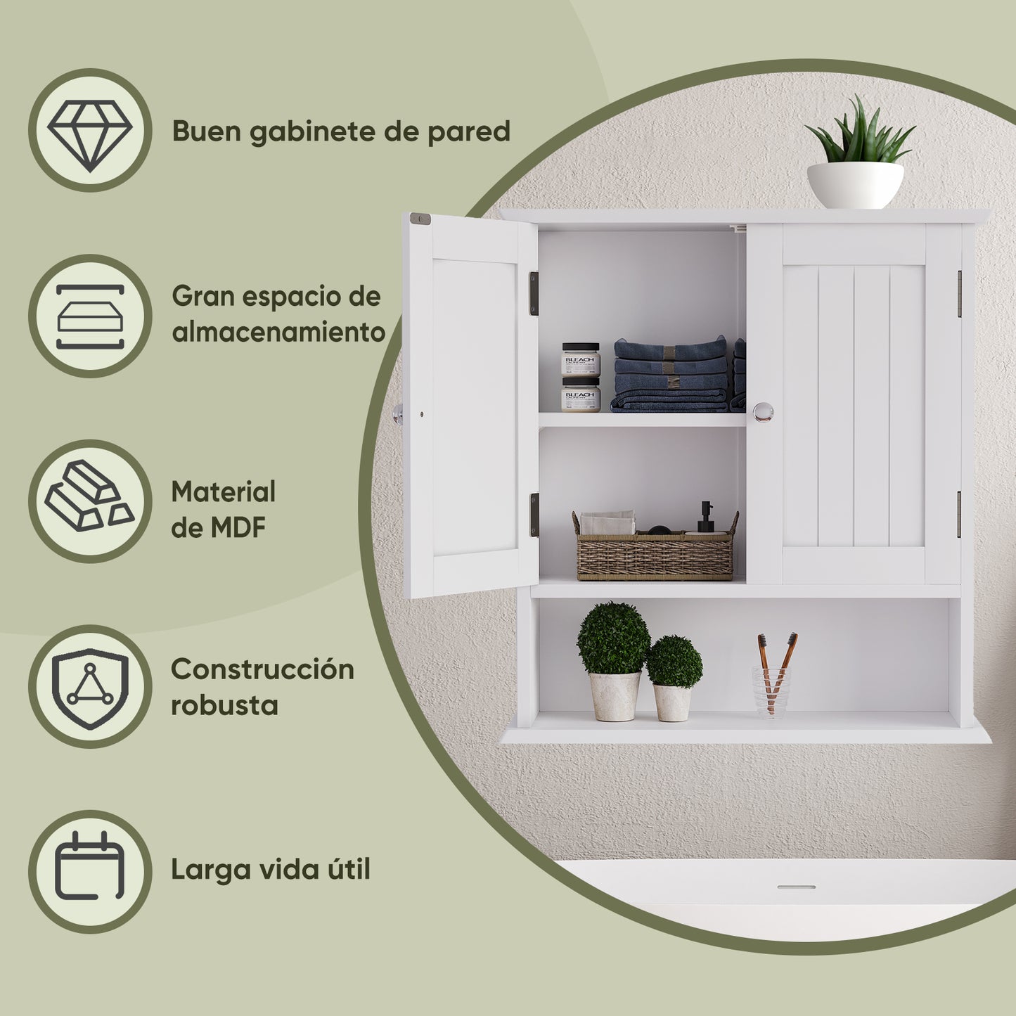 Smuxee Bathroom Wall Storage Cabinets with Door and Open Shelves,over The Toilet Storage,White Small