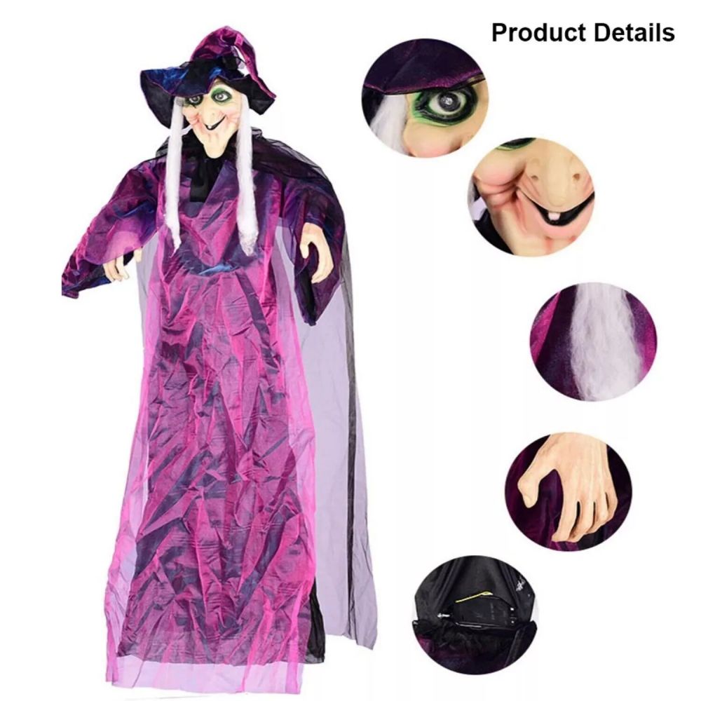 Algherohein Halloween Outdoor Decoration,Hanging Witch with Talking Glow Red Eyes